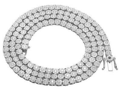 Pre-owned Jewelry Unlimited Men's 10k White Gold Real Diamond 4mm Cluster Tennis Chain Necklace 9.4 Ct 24" In Silver