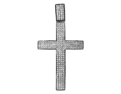 Pre-owned Jewelry Unlimited Mens 10k White Gold Puff Pave Genuine Diamond Cross Charm Pendant 2.5" 3/4 Ct In H-i