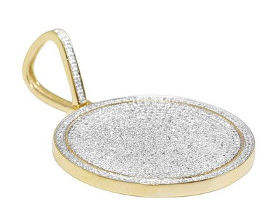 Pre-owned Jewelry Unlimited Men's 10k Yellow Gold Round Medallion Real Diamond Charm Pendant 1 Ct 1.6" In I-j