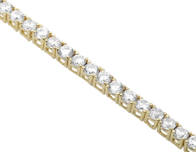 Pre-owned Jewelry Hiphop Men's Yellow Gold Sterling Silver Lab Diamond 1 Row Tennis Chain Necklace 4mm...