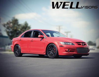 WellVisors For 03-08 Mazda 6 Sedan Smoke Tint W/ Black Trim Side Window Visors
