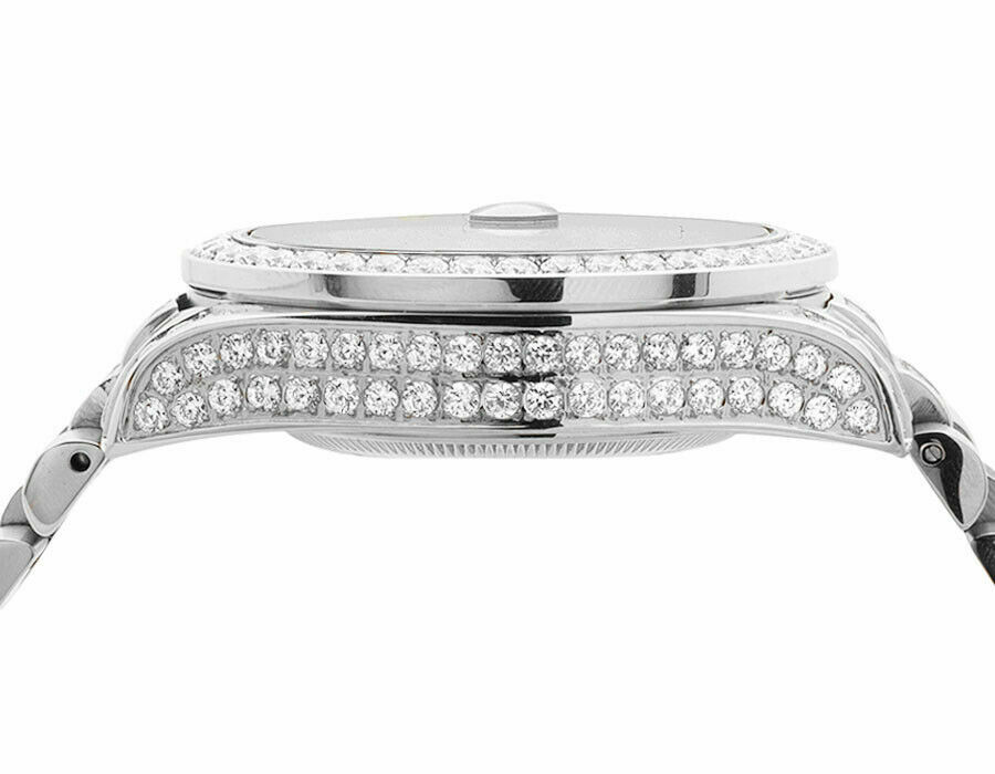 Pre-owned Bling Master 18k White Gold Full Stainless Steel Simulated Diamond Presidential Watch 41mm
