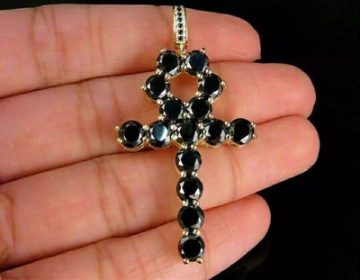 2Ct Round Lab Created Black Diamond Cross Pendant 14k Yellow White FN Free Chain