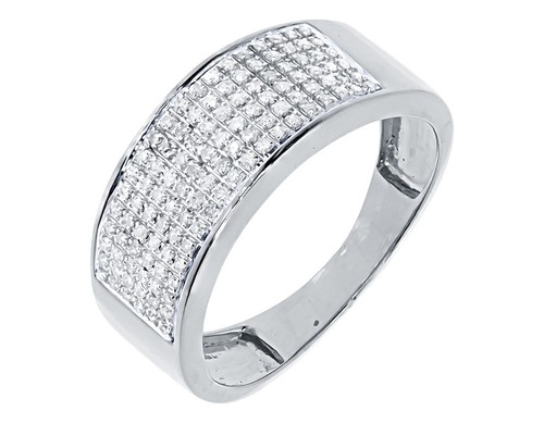Pre-owned Jewelry Unlimited 10k White Gold Mens 6 Row Pave Genuine Diamond 9mm Fashion Band Ring (0.60 Ct) In H-i