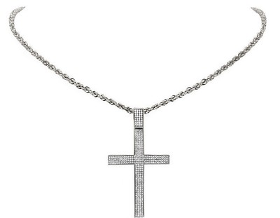Pre-owned Jewelry Unlimited Mens 10k White Gold Puff Pave Genuine Diamond Cross Charm Pendant 2.5" 3/4 Ct In H-i
