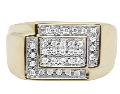 Pre-owned Jewelry Unlimited Men's 10k Yellow Gold Square Genuine Diamond Engagement Wedding Ring 0.33ct 11mm