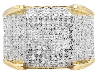 Pre-owned Jewelry Unlimited Men's 10k Yellow Gold Iced Real Diamond 3d Eternity Pinky 4 Prong Ring 1ct