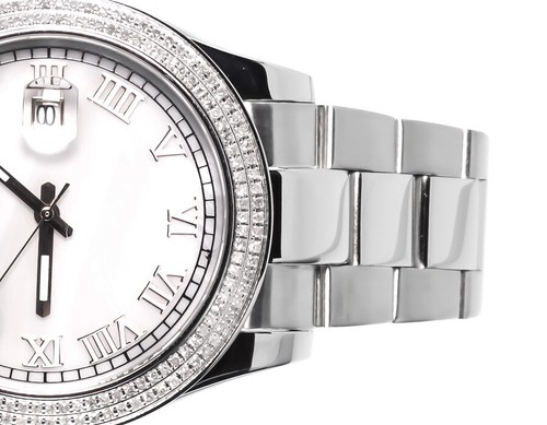 Pre-owned Techno Com By Kc Mens Ladies White Gold Stainless Steel 41mm Techno Com Kc Day-date Diamond Watch In Silver