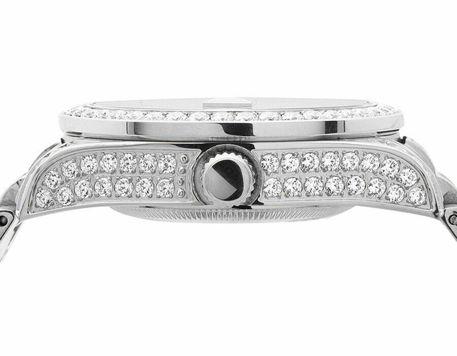 Pre-owned Bling Master 18k White Gold Full Stainless Steel Simulated Diamond Presidential Watch 41mm