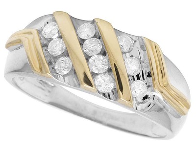 Pre-owned Jewelry Unlimited Men's 10k Two Tone Genuine Diamond Three Row Channel Wedding Band Ring .50ct 9mm In I-j