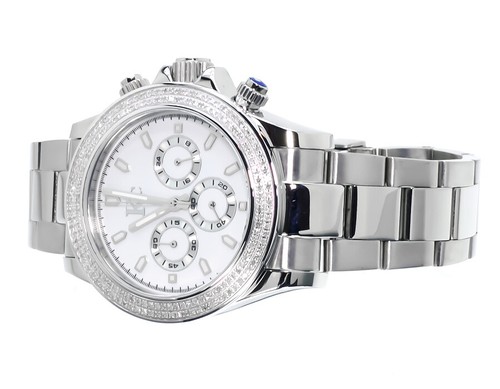 Pre-owned Techno Com By Kc Mens Ladies White Stainless Steel 41mm Techno Com Kc Daytona Diamond Watch 1ct In Silver