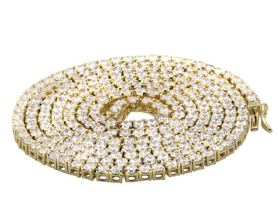 Pre-owned Jewelry Hiphop Men's Yellow Gold Sterling Silver Lab Diamond 1 Row Tennis Chain Necklace 4mm...