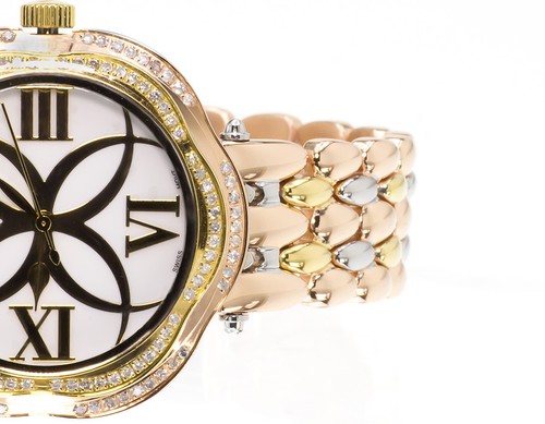 Pre-owned Aqua Master Ladies  Tri Color Stainless Steel Genuine (.85ct) Diamond Watch W342 In Tan