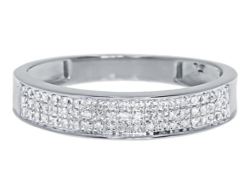 Pre-owned Jewelry Unlimited 10k White Gold Mens Three Row Pave Round Diamond 4.5mm Fashion Band Ring 0.25 Ct