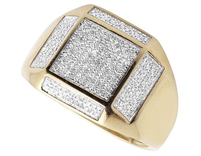 Pre-owned Jewelry Unlimited Men's 10k Yellow Gold Real Diamonds Square Pinky Engagement Ring 0.55ct 16mm In H-i