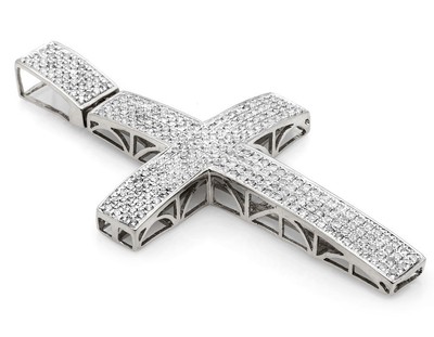 Pre-owned Jewelry Unlimited Mens 10k White Gold Puff Pave Genuine Diamond Cross Charm Pendant 2.5" 3/4 Ct In H-i