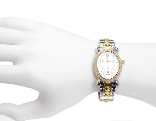 Pre-owned Aqua Master Ladies  Swiss Two Tone Symmetry Genuine (1.0 Ct) Diamond Watch W343 In Peach Puff