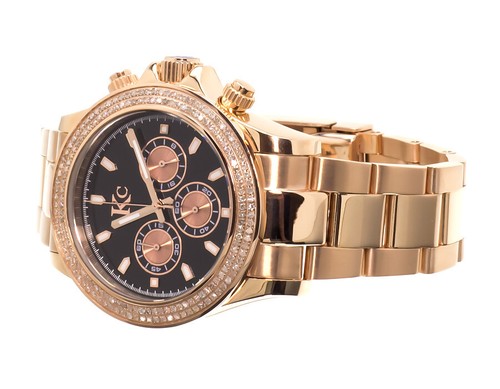 Pre-owned Techno Com By Kc Mens Ladies Rose Stainless Steel 41mm Techno Com Kc Daytona Diamond Watch 1ct In Tan