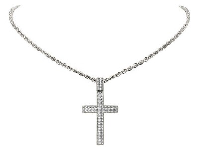 Pre-owned Jewelry Unlimited Mens 10k White Gold Pave Set Genuine Diamond Cross Charm Pendant 2.16" 1.20ct In H-i