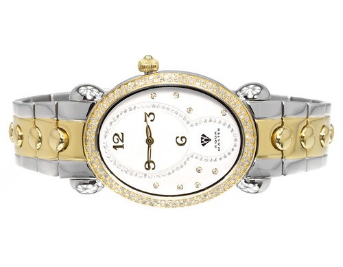 Pre-owned Aqua Master Ladies  Swiss Two Tone Symmetry Genuine (1.0 Ct) Diamond Watch W343 In Peach Puff