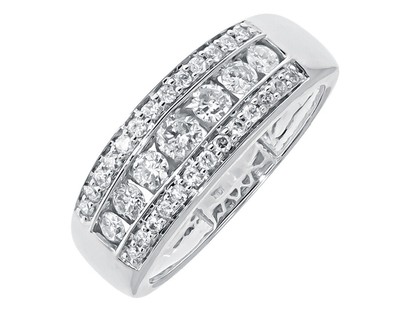 Pre-owned Jewelry Unlimited 14k White Gold Mens Three Row Round Channel Diamond 8mm Wedding Band Ring 1.1ct In H-i