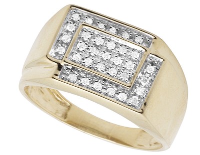 Pre-owned Jewelry Unlimited Men's 10k Yellow Gold Square Genuine Diamond Engagement Wedding Ring 0.33ct 11mm