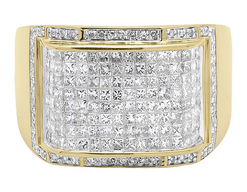 Pre-owned Jewelry Unlimited 14k Yellow Gold Mens Xl Princess Invisible Diamond Fashion Pinky Ring 2 Ct