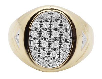 Pre-owned Jewelry Unlimited Men's 10k Yellow Gold Oval Shape Top Genuine Diamond Pinky Ring 0.25ct 16mm