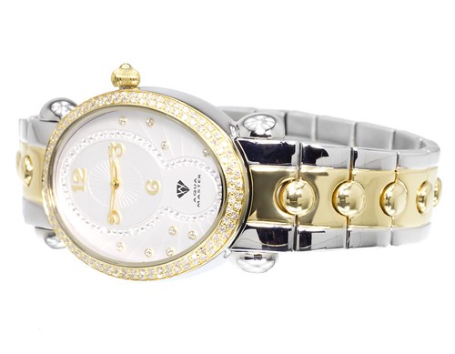 Pre-owned Aqua Master Ladies  Swiss Two Tone Symmetry Genuine (1.0 Ct) Diamond Watch W343 In Peach Puff