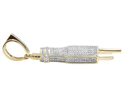 Pre-owned Jewelry Unlimited Men's Real Diamond 10k Yellow Gold Fuse Plug Charm Custom Pendant 4/5ct 2.1"