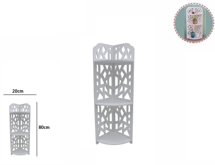 Mobiletto In Legno Bianco Angolare 3 Ripiani 20x80cm Arredamento Shabby Chic dfh