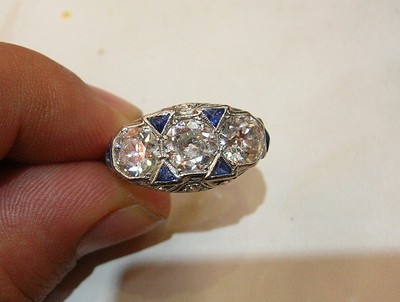 Vintage Art Deco  three ROUND OLD mine CUT 4.28ct  Diamond  Platinum ring