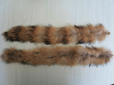2 piece/ set of 100% Real raccoon fur strips/ hood fur covers/sleeves fur cover