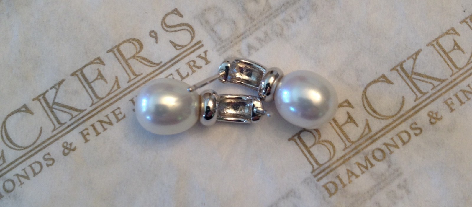 Pair 14k wg Pear Freshwater Pearl Drop Earrings with J Bar posts & backs