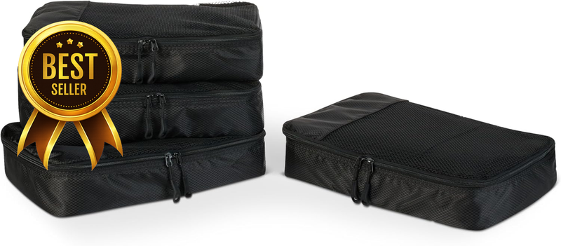 4-Piece Black Mesh-Top Travel Packing-Cubes Set