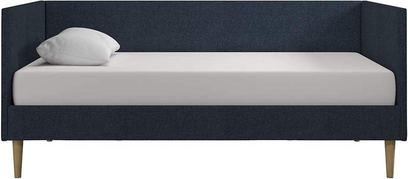 Franklin Mid Century Upholstered Daybed, Sofa Bed, Twin Size Frame, Blue Linen