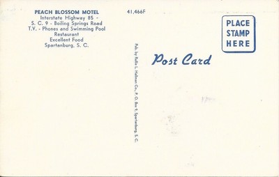 Spartanburg SC Peach Blossom Motel Roadside Postcard s989