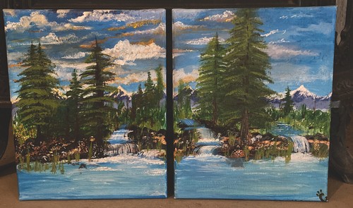 “Sweet Water” Hand-Painted Waterfall Springs Painting by lighthouse_art_worx