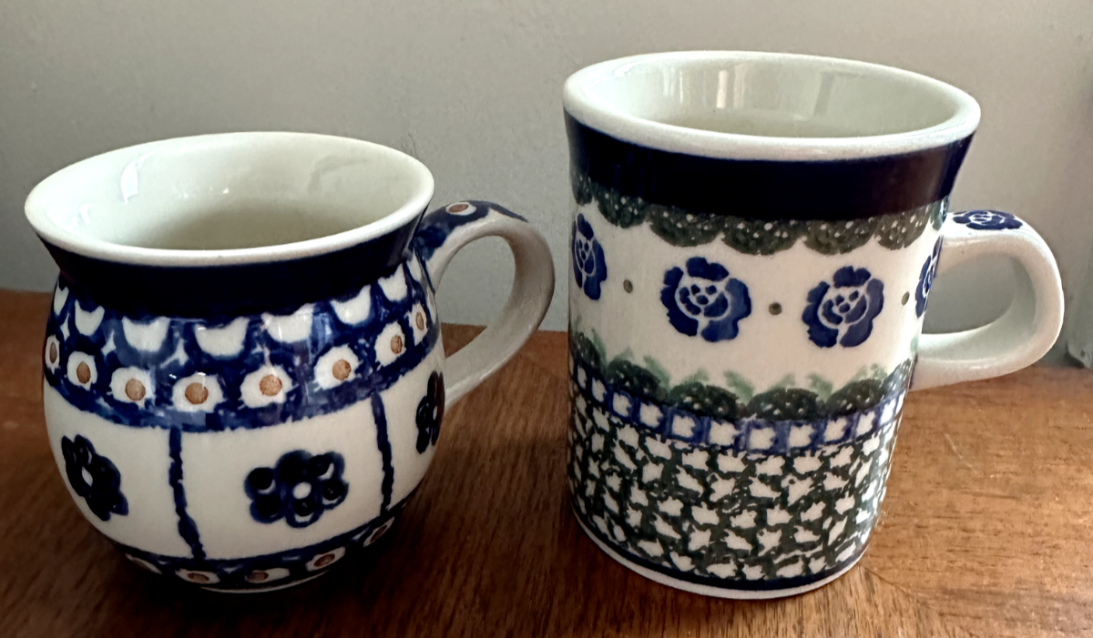 Polish Pottery Bubble Mug Coffee Tea Cup Handmade in Poland Lot of 2