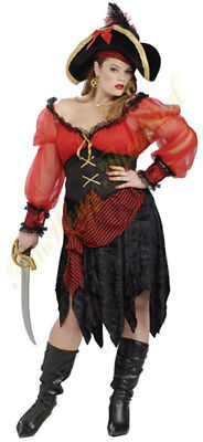 Pirate Bucaneer Beauty Costume Ladies 4 Pc Red & Blk. Skirt Top Belt Scarf XL