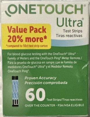 Onetouch Ultra Blood Glucose Test Strips. QTY-60, Expires 4/2024 or Later