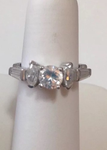 Sterling Silver Engagement Ring With Clear Stones Size 5