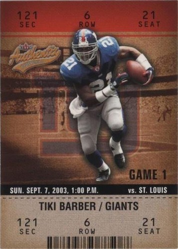 2003 Fleer Authentix Tiki Barber #92