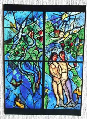 Bildkarte Kunst, Marc Chagall: Paradies Adam Eva, Pfarrkirche St.Stephan Mainz