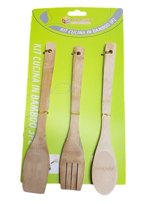 Set Mestoli Da Cucina Vegana in Legno di Bambù 3 pezzi Bambù Originale dfh