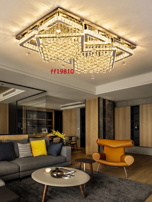 Luxury Crystal Chrome Chandelier Rectangular Lighting Flush Mount