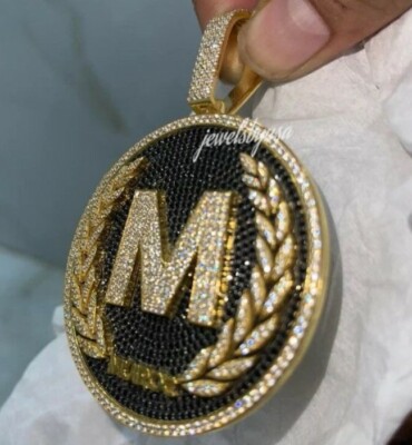 Pre-owned Nsg Customized Letter Circle Charm Pendant 1.28ct Black & White Cubic Zirconia