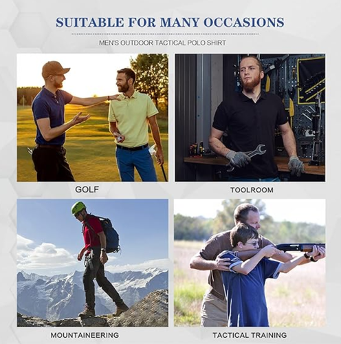 Mens Polo Shirts Short Sleeve Casual Quick Dry Team Tactical Combat Work Golf