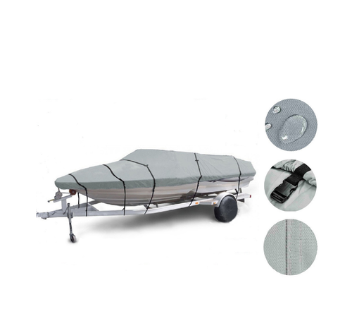 17-19ft 600D Oxford Fabric Waterproof Boat Cover with Storage Bag Gray