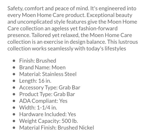 Moen Grab Bar Designer Elegance 16 